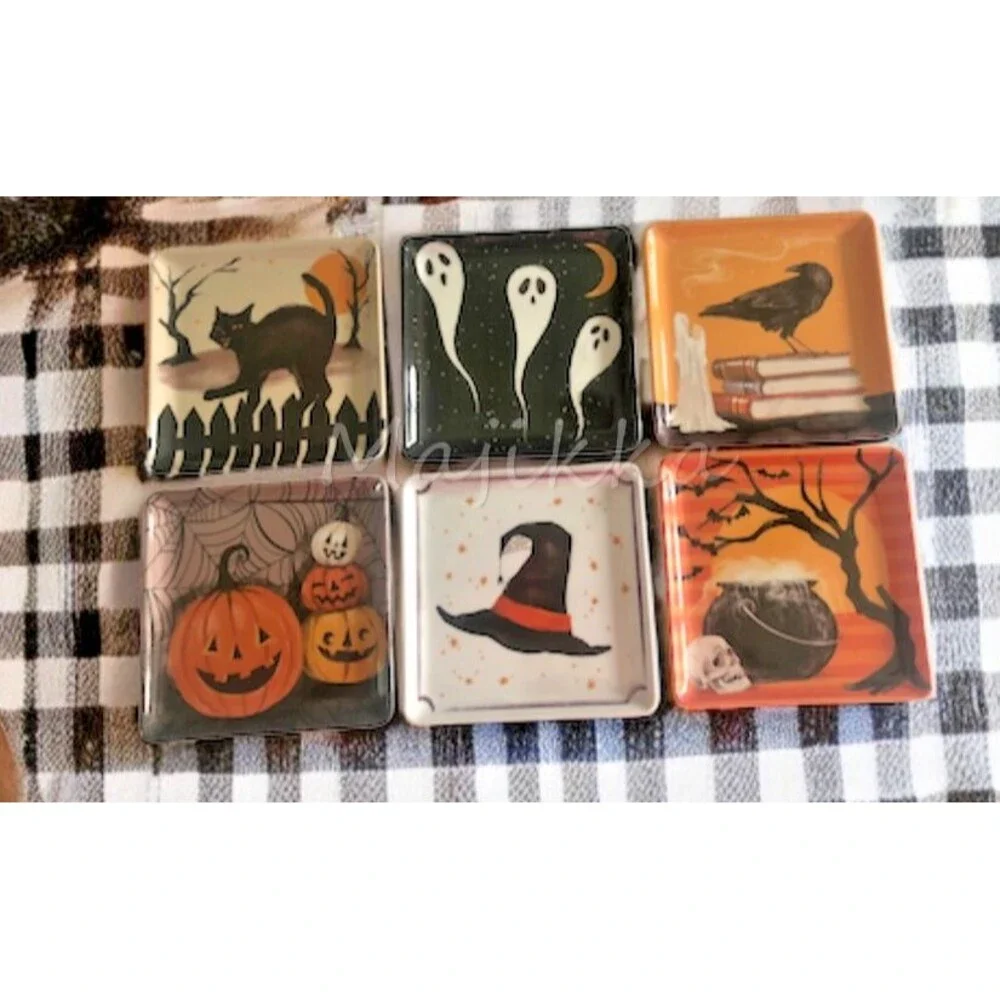 Cupcakes & Cashmere Halloween Appetizer Dessert Plates Square Melamine Set of 6